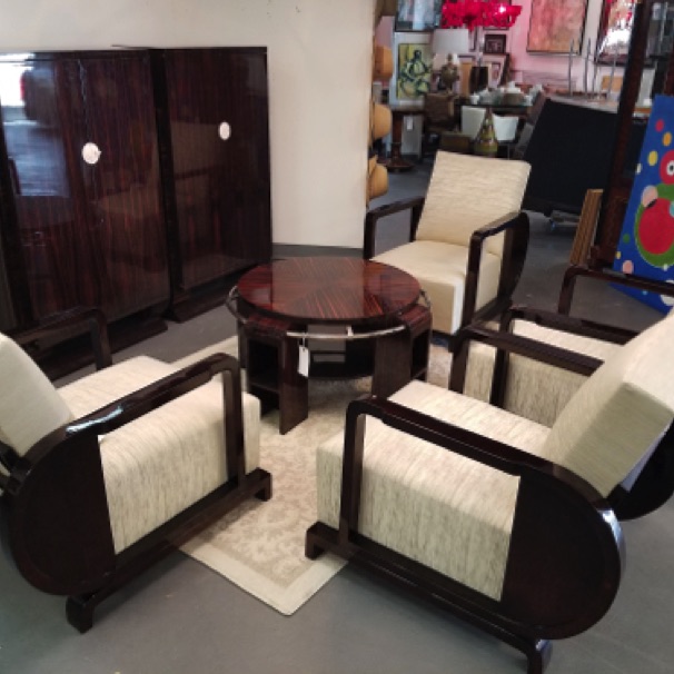 Macassar Cabinets, Table and Chairs